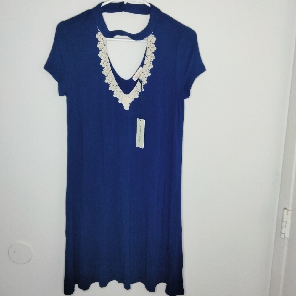 Red Camel (Size XS) Navy Blue Embroidered V-Neck Casual Dress (NEW-NWT)